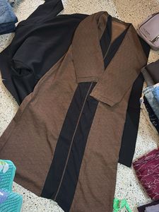 Brown &amp; Black Striped Abaya