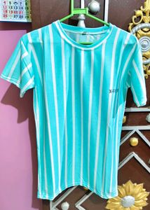 Teal and White Striped T-Shirt