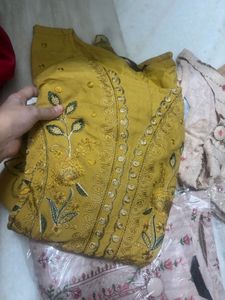 Embroidered Mustard Kurta