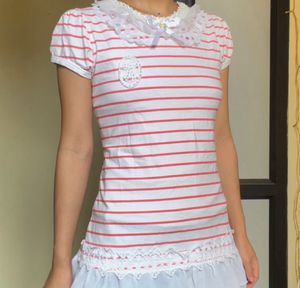 Striped Ruffled Collar Top