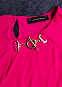 Vibrant Pink Sleeveless Top with Gold Accent