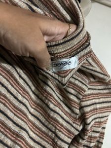 Striped Mock Neck Long Sleeve Top