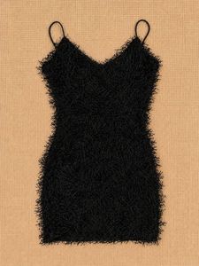 Black Shaggy Fringe Bodycon Mini Dress