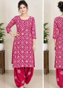 Stylish Pink Printed Kurta and Dhoti Set