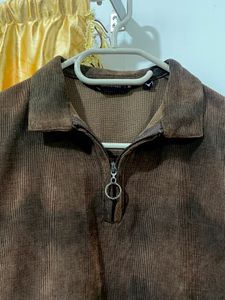 Men's Brown Tie-Dye Zip Polo Shirt
