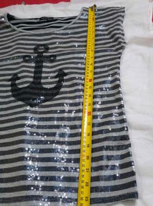 Leo Guy Nautical Sequin Anchor Striped Top