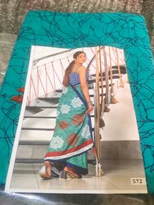 Beautiful Teal Saree with Floral Print