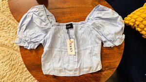 Cute Blue Puff Sleeve Top
