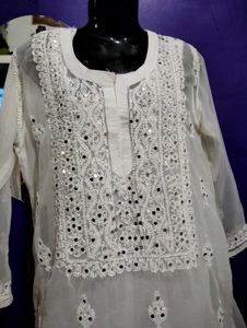 Mirror Work Chicken Curry Lucknowi Kurta