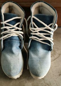 Denim Lace-Up Boots