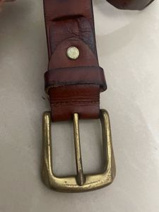 Classic Leather Belt with Brass Buckle