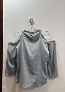 Grey Cold Shoulder Lace-Up Top