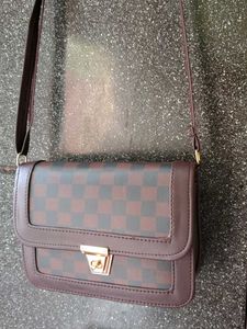 Chic Brown Checkered Crossbody Bag