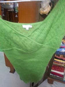 Green Knit Wrap Crop Top