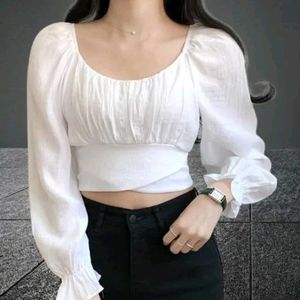 puff sleeves white crop top, S size