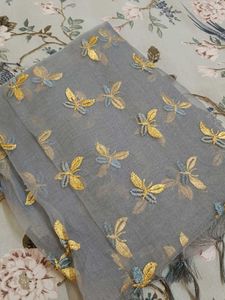Grey Embroidered Dupatta with Butterfly Motifs
