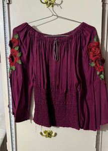 Embroidered Bell Sleeve Top