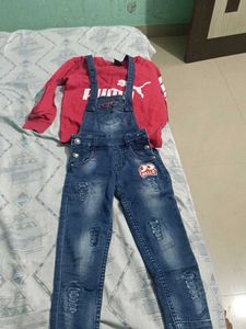 Cute Kids' Denim Overalls Set