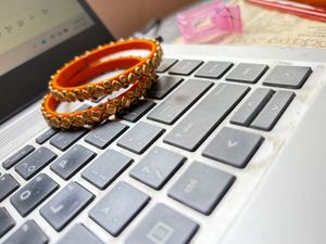 Vibrant Orange Silk Thread Bangles Set - 2.2 size
