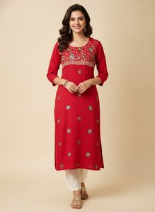 Embroidered Red Kurta