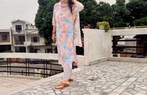 Multicoloured Floral Cotton Suit Set