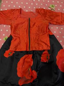 Stunning Orange &amp; Black Floral Lehenga Choli