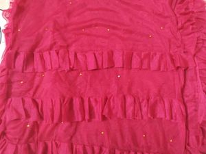 💗Ruffle Sheer Pink Dupatta with Embellishments