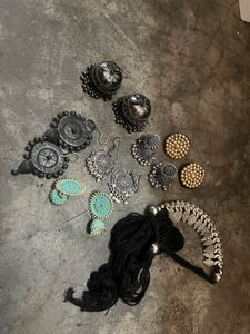 Oxidised Silver &amp; Turquoise Jhumka Set