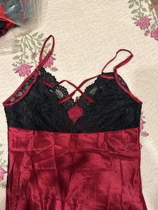 Red &amp; Black Lace Lingerie Slip