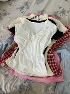 Lace Trim V-Neck White Top