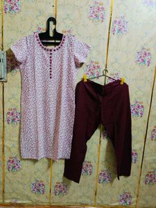 Beautiful Floral Kurta with Maroon Pants