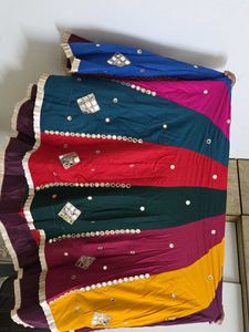 Vibrant Striped Saree with Mirror Work