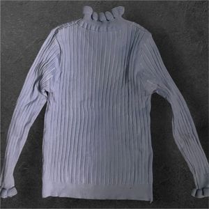 Ruffled blue Mock Neck Knit Top