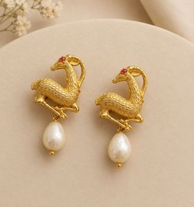 Charming Deer & Pearl Dangle Earrings