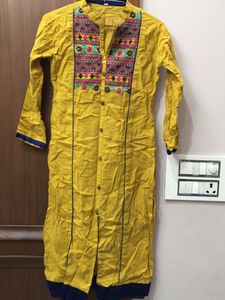 Embroidered Mustard Kurti