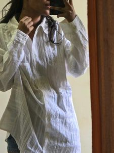 Chic Textured White Oversized Shirt
