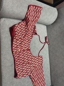 Red & White Block Print Blouse