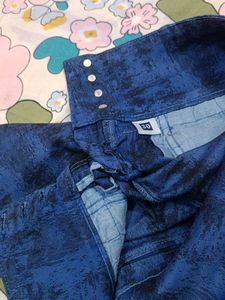 Blue High-Waisted Printed Jeans