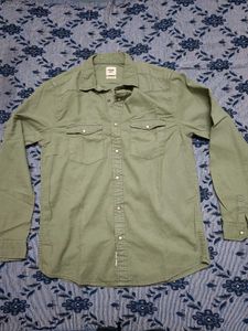 Men's Casual Olive Green Denim Shirt