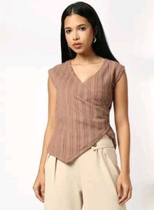 Chic Brown Textured Wrap Top 🛍️🍂