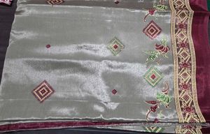 Elegant Grey Silk Saree with Maroon Border