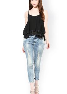 Elegant Black Lace Trim Camisole Top