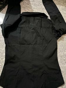 Elegant Black Button-Up Ruffle Shirt