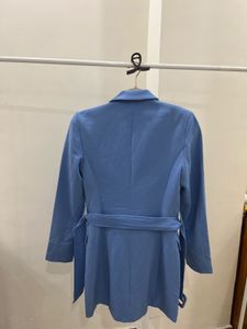 POWDER BLUE DOUBLE BREASTED LONG BELTED BLAZER