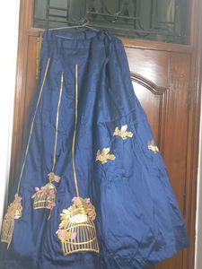 Elegant Navy Blue Embroidered Skirt