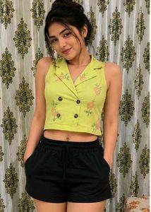 Lime Green Floral Sleeveless Top
