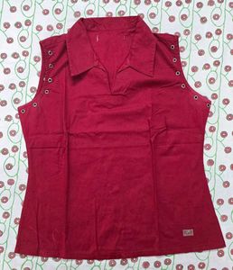 Embellished red sleeveless top