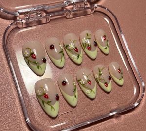 Kawaii Strawberry Ladybug Press-On Nails