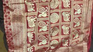 🆕 Silk Blend Red Saree With Running Blouse
