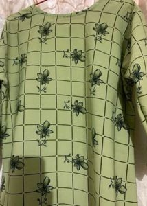 Green Kurta with Black Floral Print